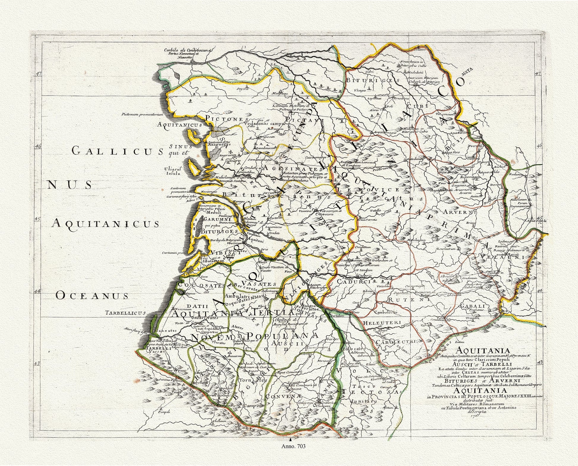 Europe: France: Galliae Antiguae Descriptio Geographica (Map of the Geography of Ancient France). (continued.) Aquitania,1703, Sanson, Guillaume et Nicolas auths. - The Map Chest