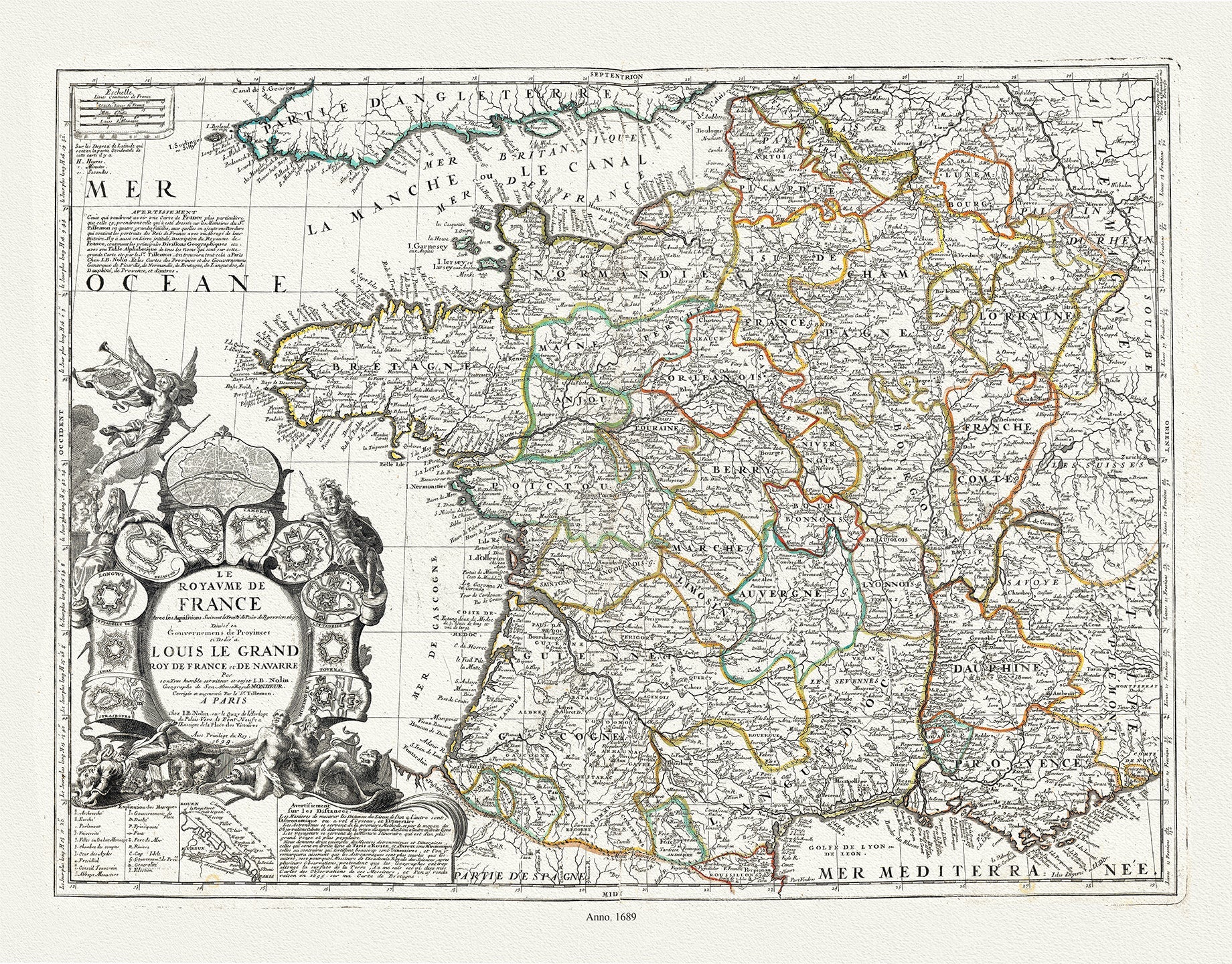 Europe: France: Le Royaume de France avec ses Aquisitions Suivant le Traité de Paix de Rysvvick Nolin auth., 1689 - The Map Chest