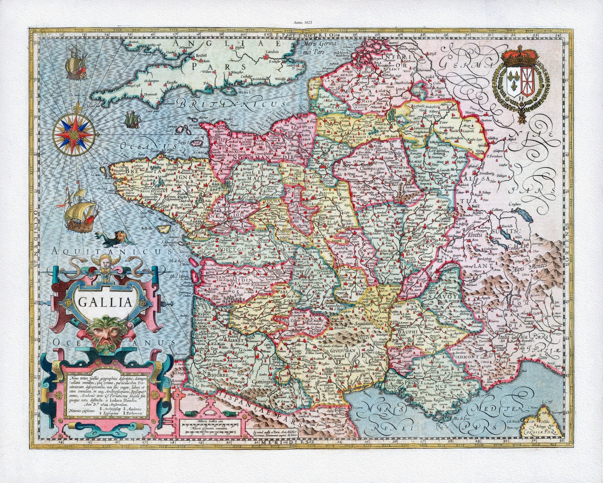 Europe: France: Mercator et Hondius, Gallia, Nova Totius Galliae, 1623 - The Map Chest