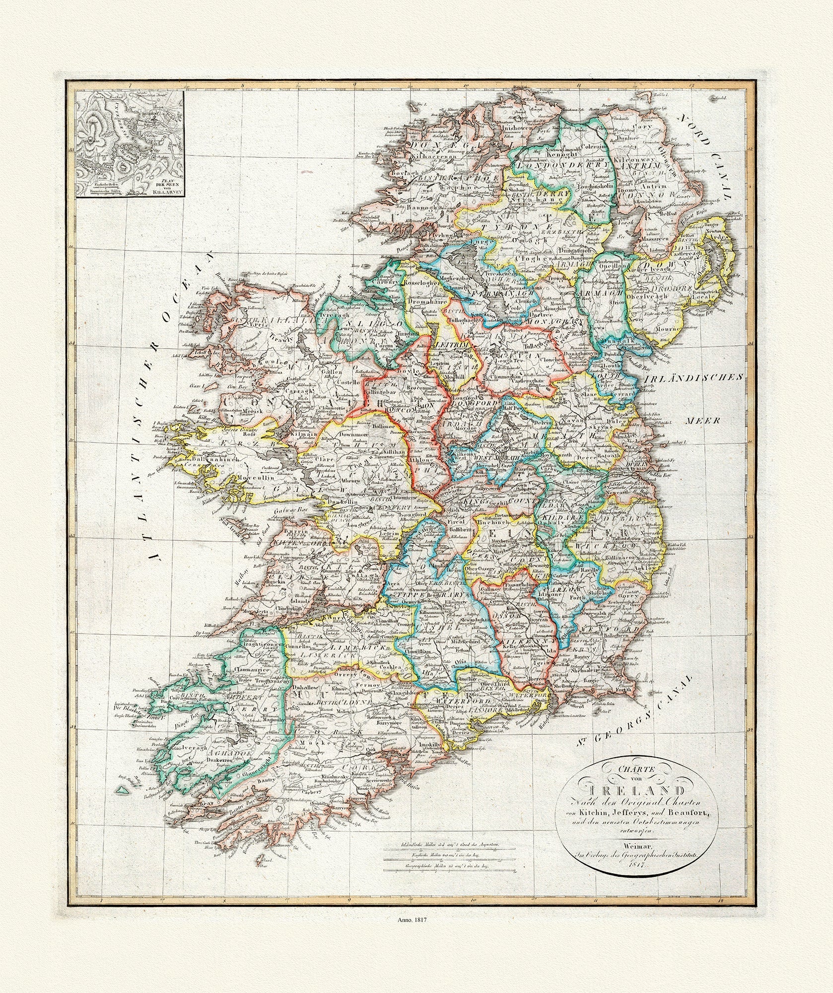 Europe: Gaspari et Wieland, Plate XXXI. Ireland, 1817 - The Map Chest
