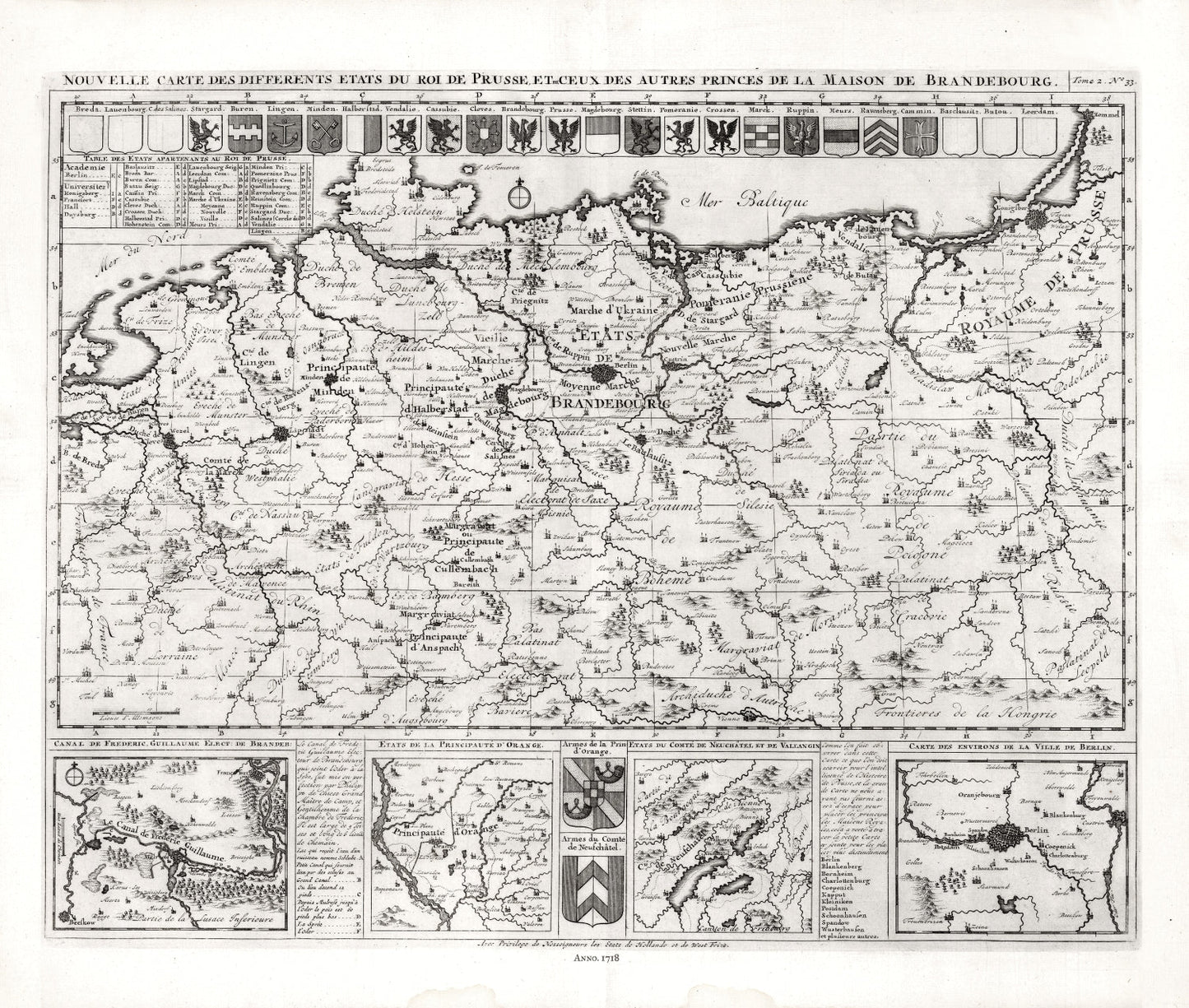 Europe: Germany: Henri Chatelain - Tome II. No. 33. Nouvelle carte des differents etats du Roi Prusse, 1718 - The Map Chest