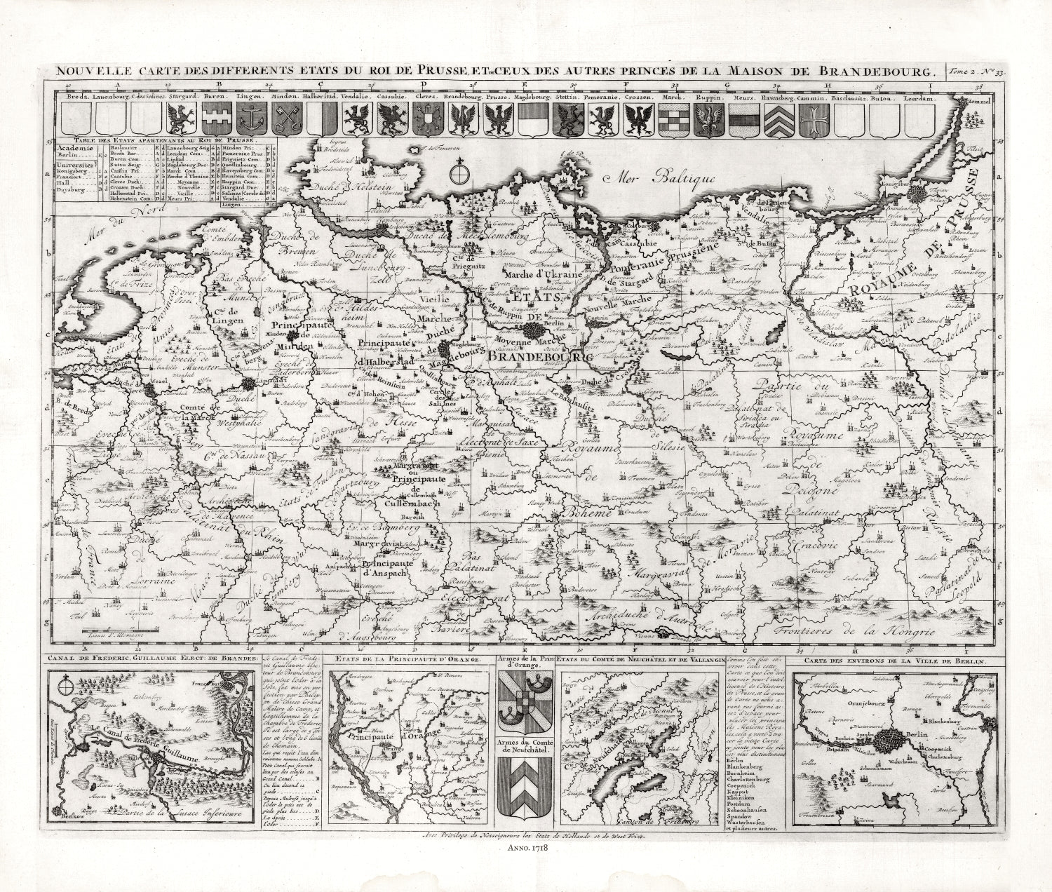 Europe: Germany: Henri Chatelain - Tome II. No. 33. Nouvelle carte des differents etats du Roi Prusse, 1718 - The Map Chest