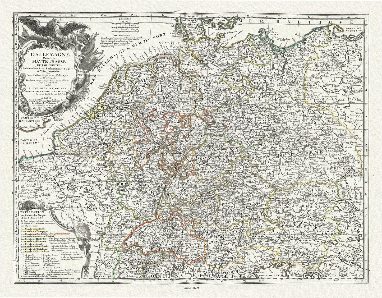 Europe: Germany: L'Allemagne divisée en Haute et Basse, et par Cercles, 1689, Nolin auth. - The Map Chest