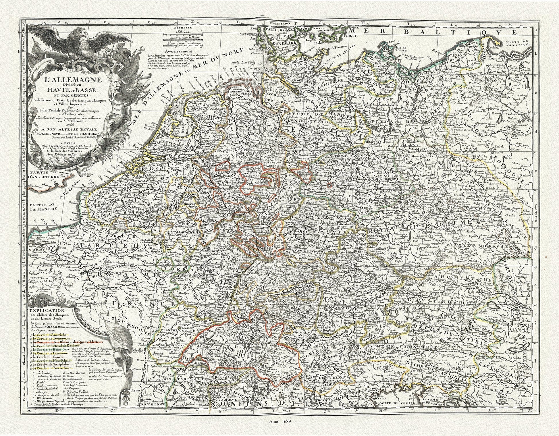 Europe: Germany: L'Allemagne divisée en Haute et Basse, et par Cercles, 1689, Nolin auth. - The Map Chest
