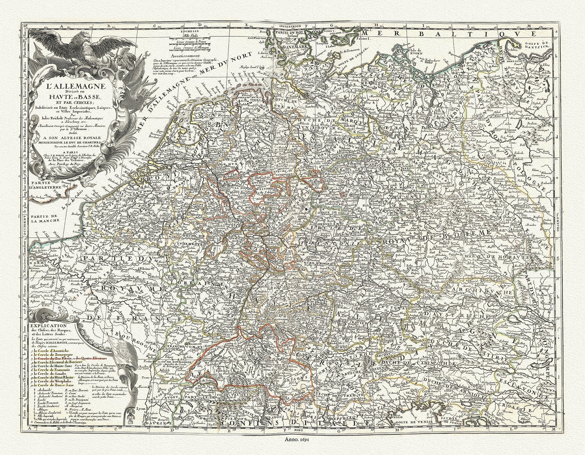 Europe: Germany: L'Allemagne divisée en Haute et Basse, et par Cercles, subdivisée en Etats Ecclesiastiques, Laïques, et Villes Imperiales,1693, Nolin et al. auths. - The Map Chest