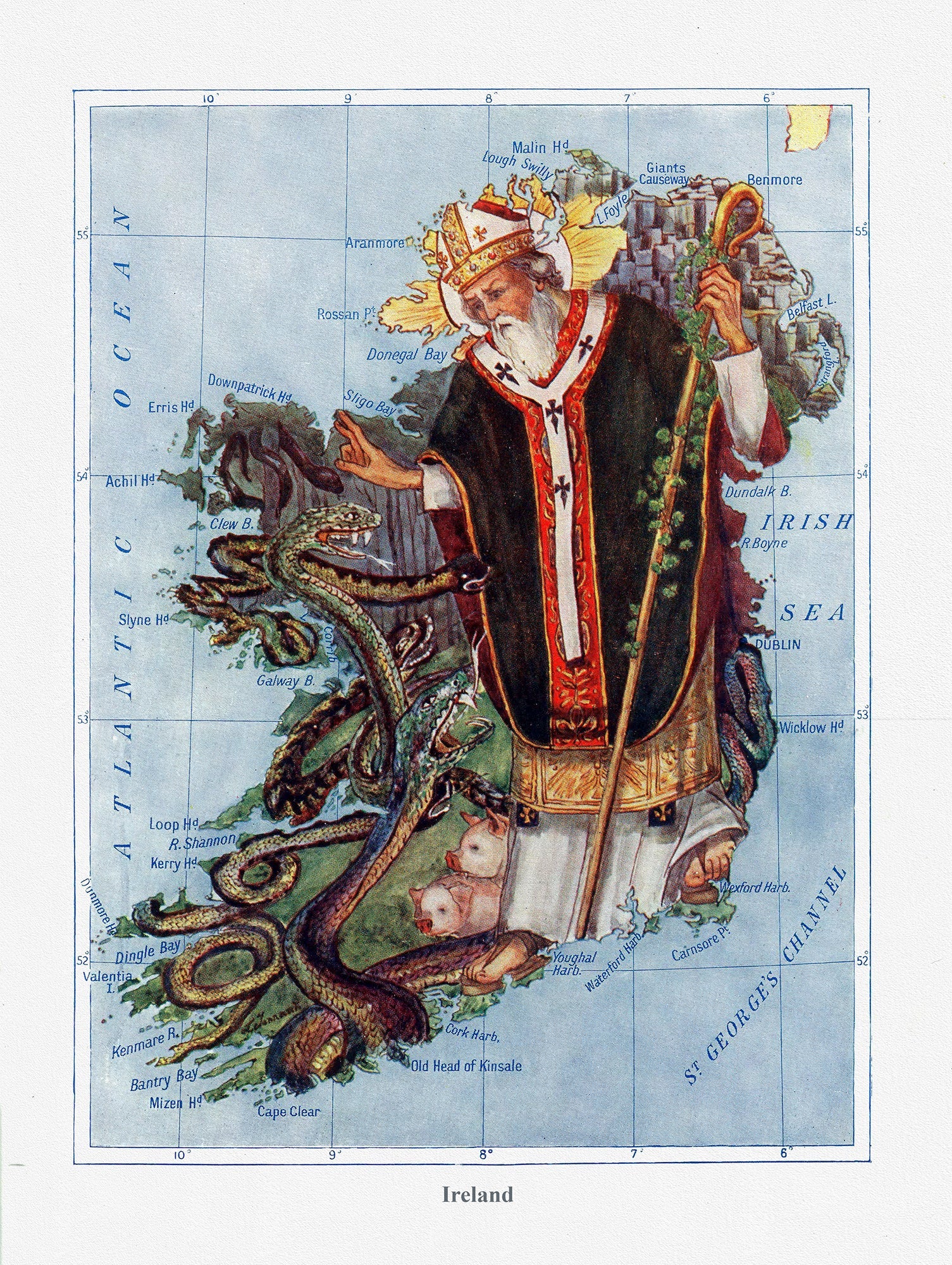 Europe: Hoskyn et Lancaster, St. Patrick Commands All the Reptiles to Leave Ireland, 1912 - The Map Chest