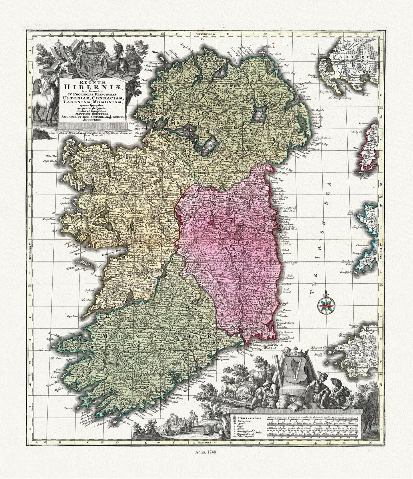 Europe: Ireland: Mathias Seutter, Regnum Hiberniae, 1740 - The Map Chest