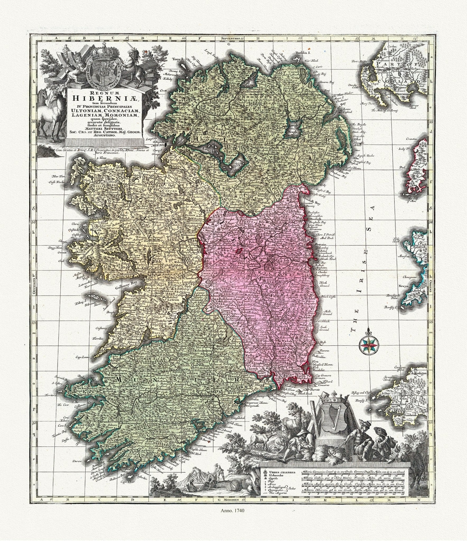 Europe: Ireland: Mathias Seutter, Regnum Hiberniae, 1740 - The Map Chest