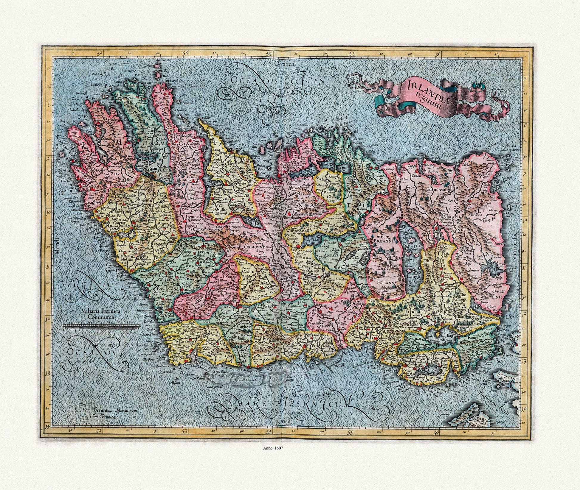 Europe: Ireland: Mercator et Hondius, Irlandiae regnum Per Gerardum Mercatorem Cum Privilegio, 1607 - The Map Chest