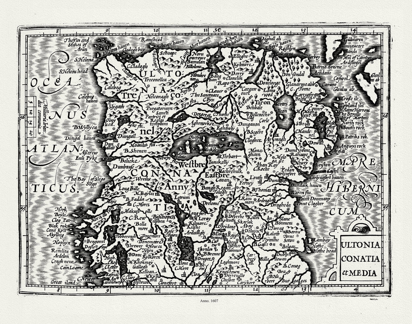 Europe: Ireland: Mercator et Hondius, Ultonia Conatia et Media, 1607 - The Map Chest