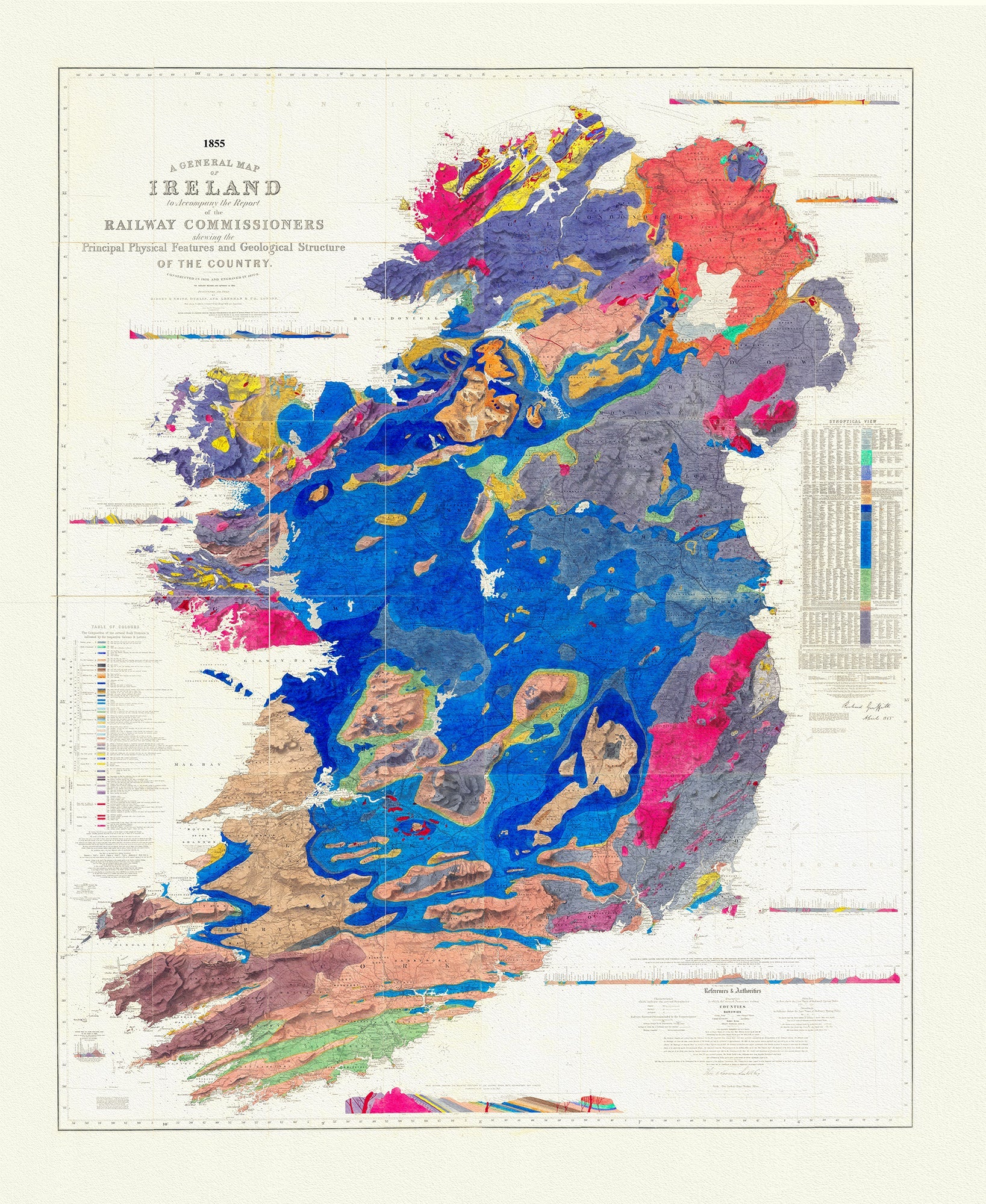 Europe: Ireland Railway Commision, A General Map Of Ireland, (Geologically coloured), 1855 - The Map Chest
