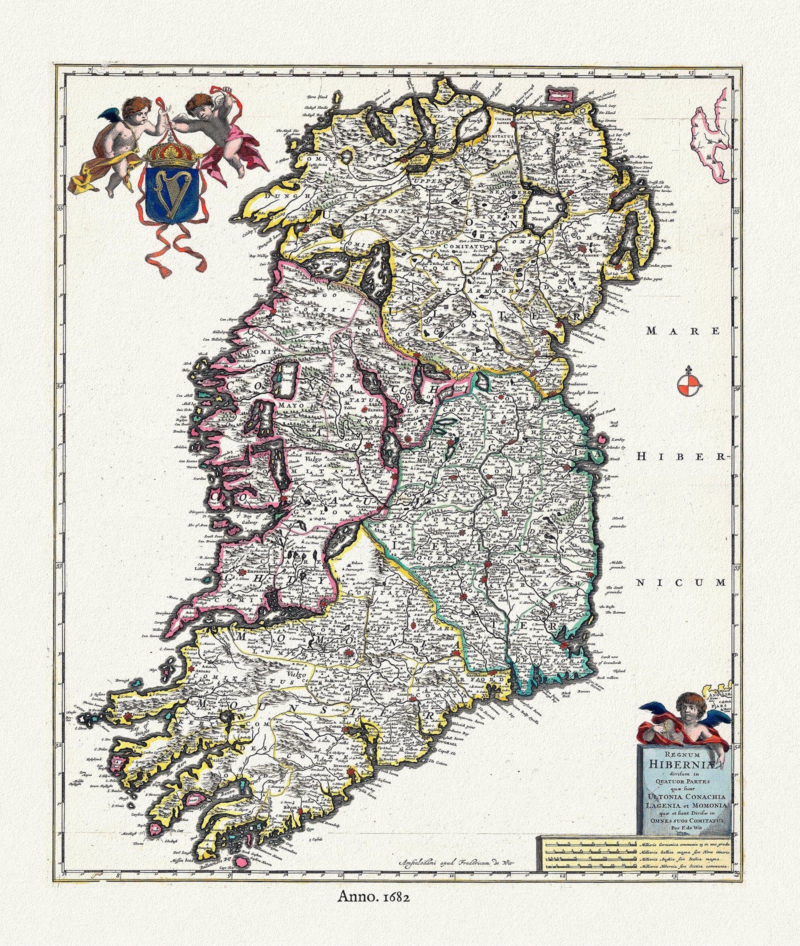 Europe: Irelandiae. Regnum Hiberniae. 1682. de Wit et Visscher auths. - The Map Chest
