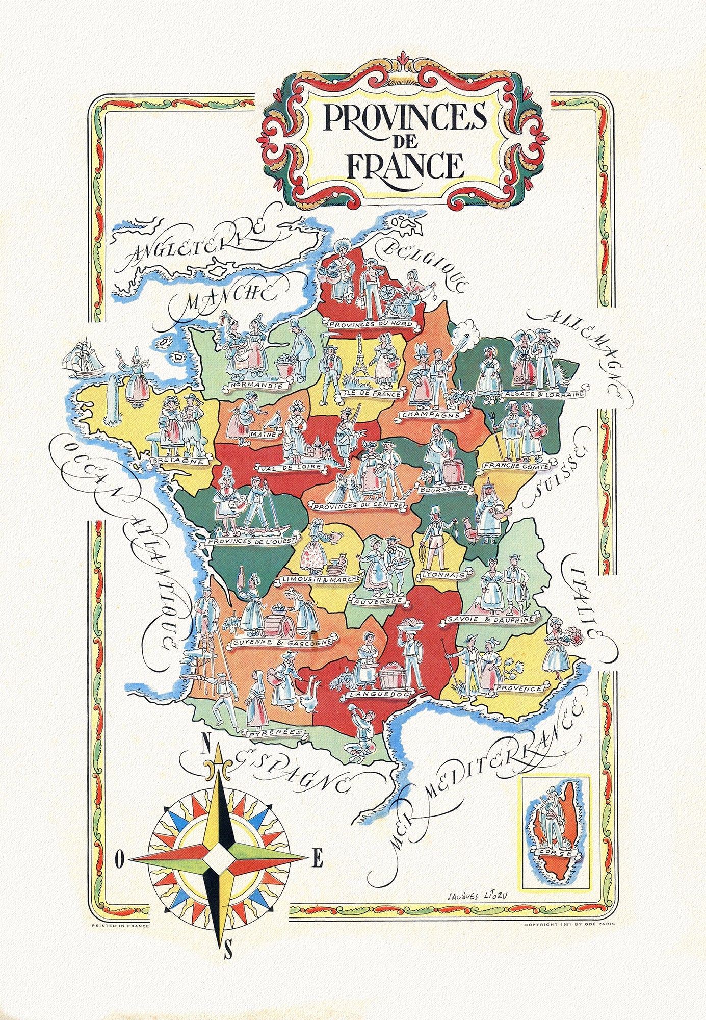 Europe: Jacques Liozu, Provinces de France, 1951 - The Map Chest