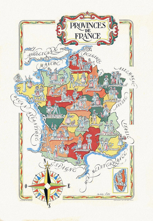 Europe: Jacques Liozu, Provinces de France, 1951 - The Map Chest