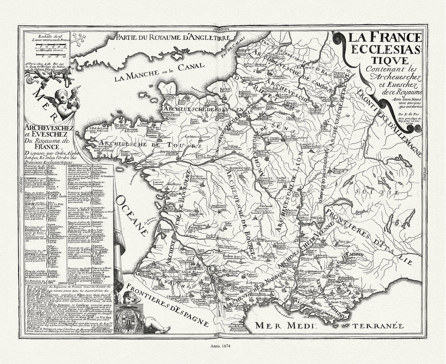 Europe: La France Ecclesiastique,1674, de Fer auth. - The Map Chest
