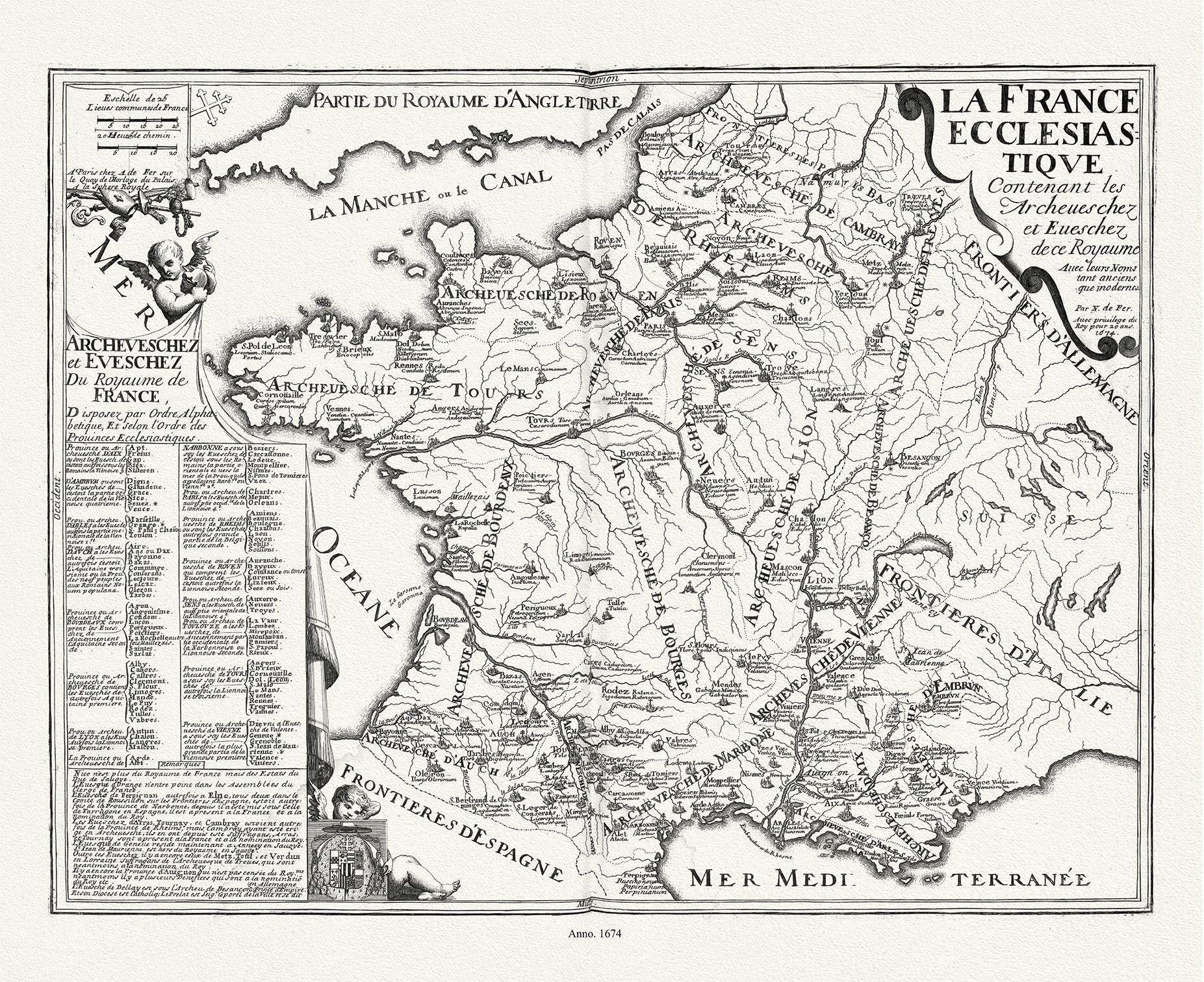 Europe: La France Ecclesiastique,1674, de Fer auth. - The Map Chest