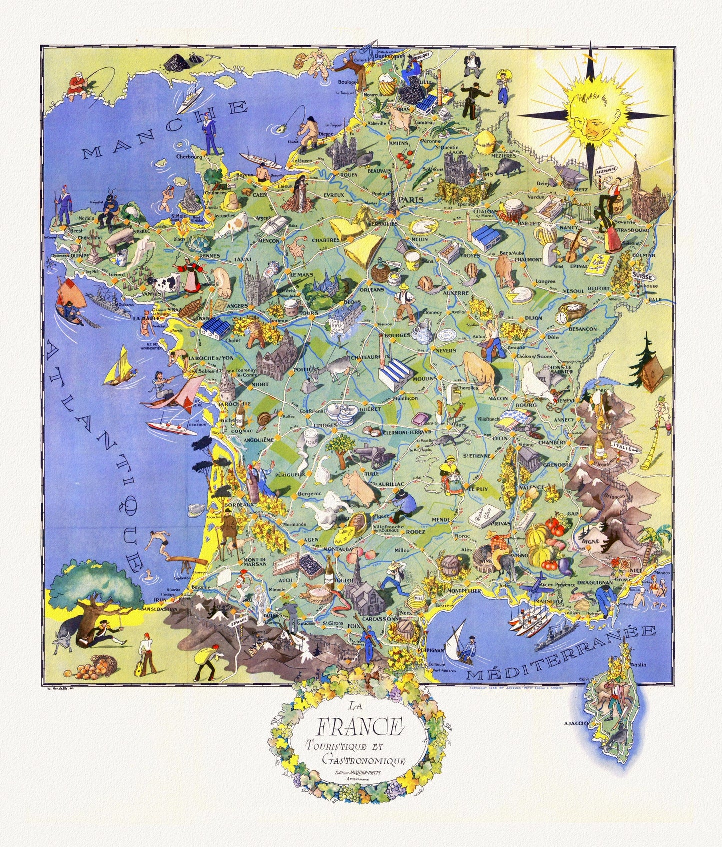 Europe: La France, Touristique et Gastronomique, Edition Jacques - Petit,1948 - The Map Chest