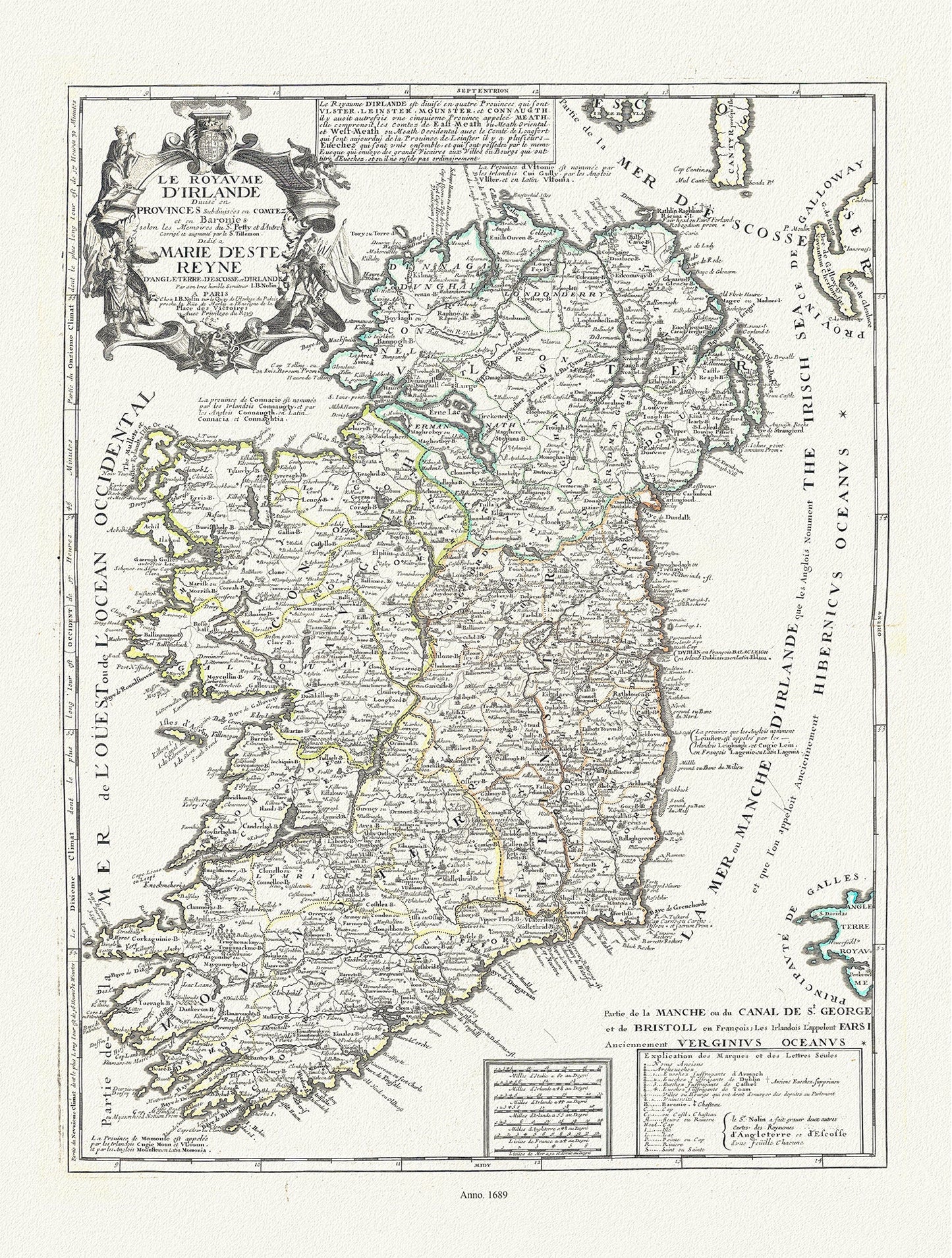 Europe: Le Royaume d'Irlande divisé en Provinces subdivisées en Comtez et en Baronies, Nolin auth., 1689 - The Map Chest