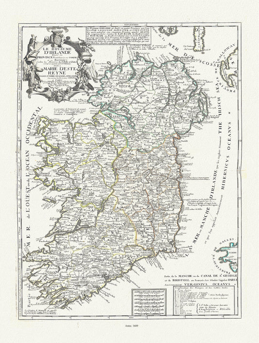 Europe: Le Royaume d'Irlande divisé en Provinces subdivisées en Comtez et en Baronies, Nolin auth., 1689 - The Map Chest