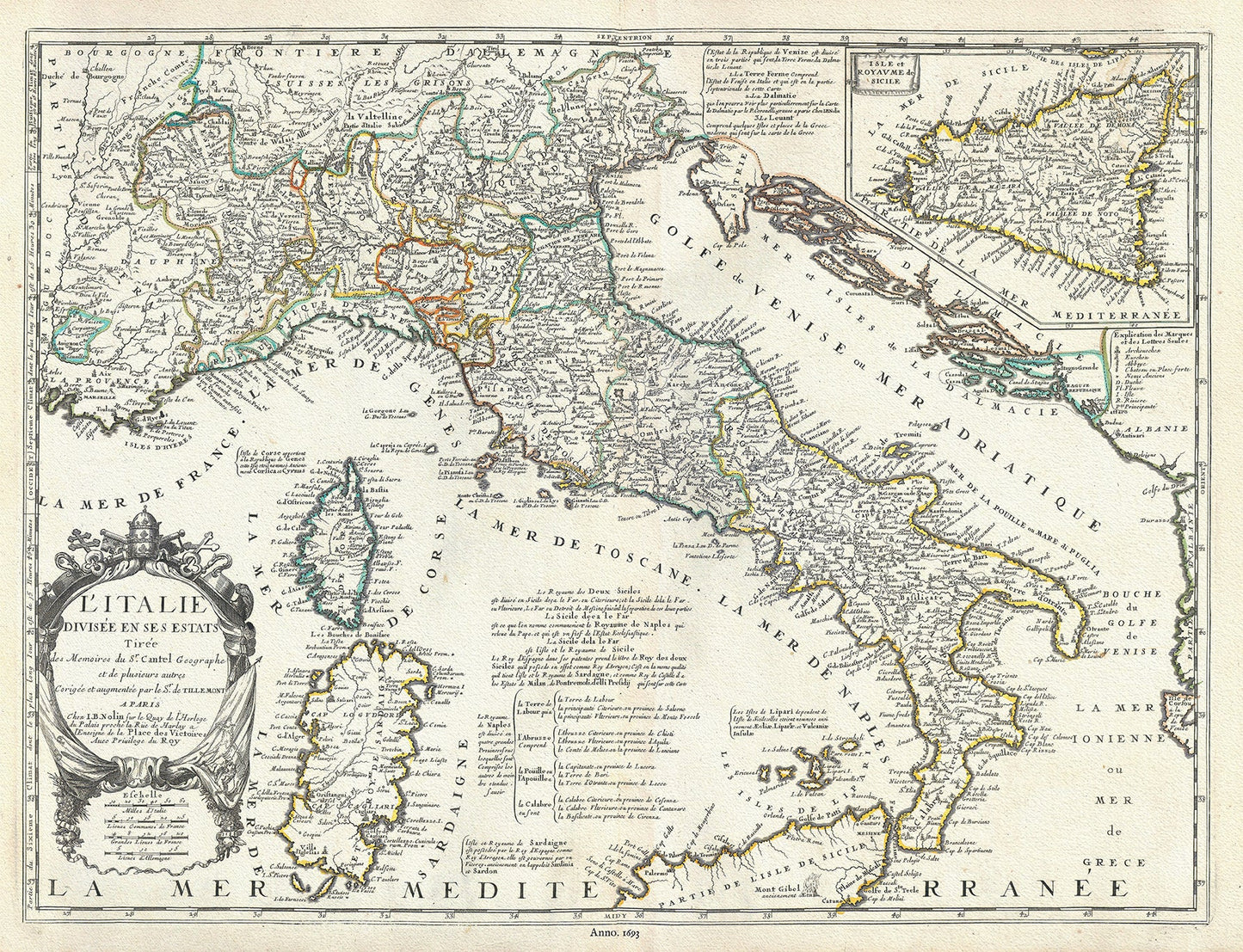 Europe: L'Italie divisée en ses estats, 1693, Nolin et al. auths. - The Map Chest