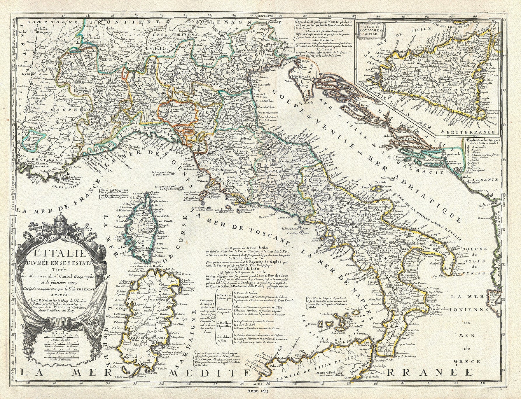 Europe: L'Italie divisée en ses estats, 1693, Nolin et al. auths. - The Map Chest