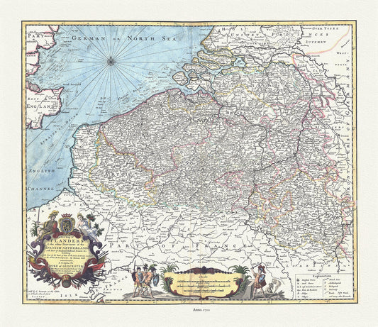 Europe: Low Countries: Belgium, A new map of Flanders & the other provinces of the Spanish Netherlands with part of England, Holland, France &c.1700, Moll auth. - The Map Chest