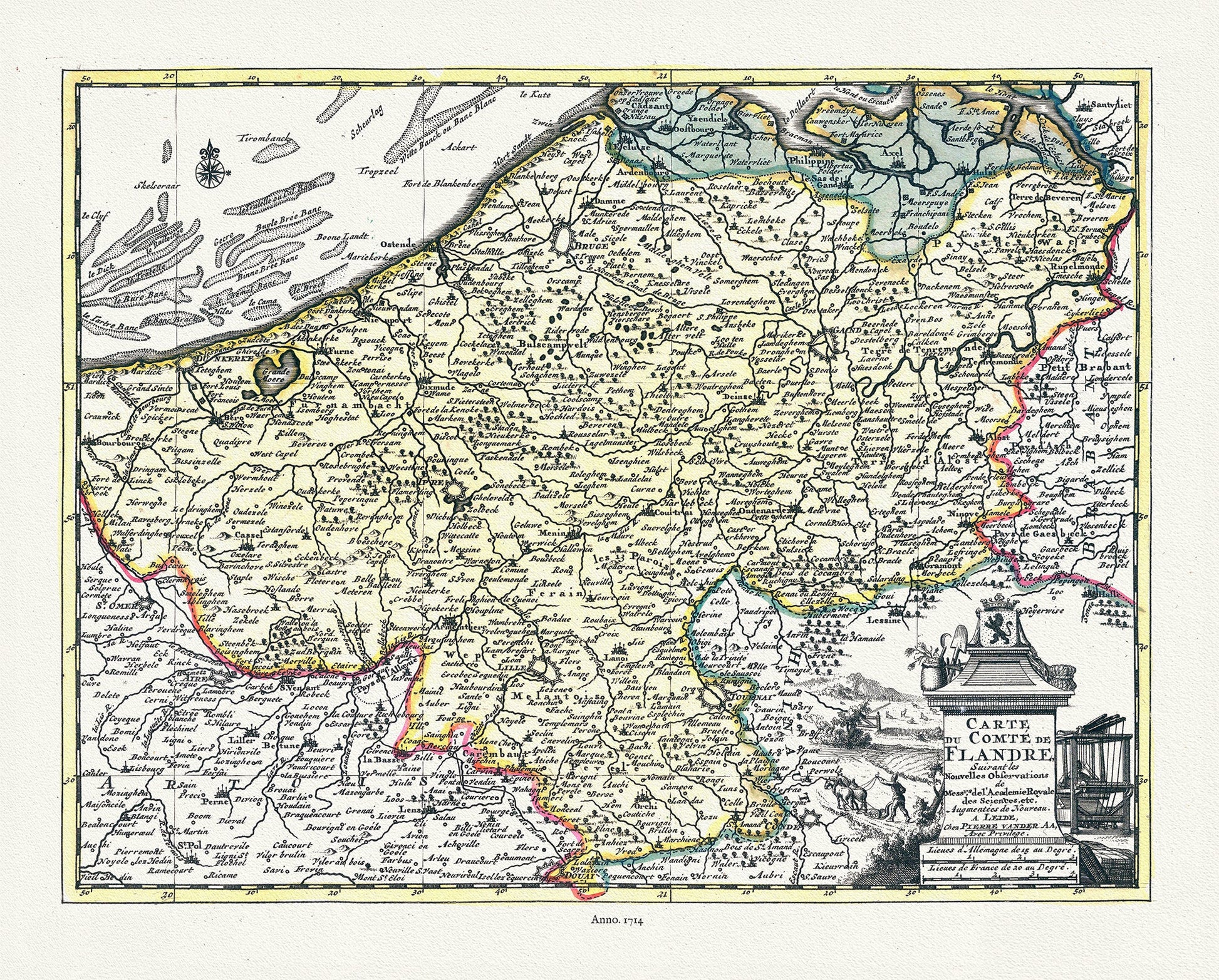 Europe: Low Countries: Belgium, Carte Du Comte De Flandre, 1714, van der Aa auth. - The Map Chest