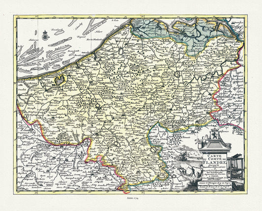 Europe: Low Countries: Belgium, Carte Du Comte De Flandre, 1714, van der Aa auth. - The Map Chest