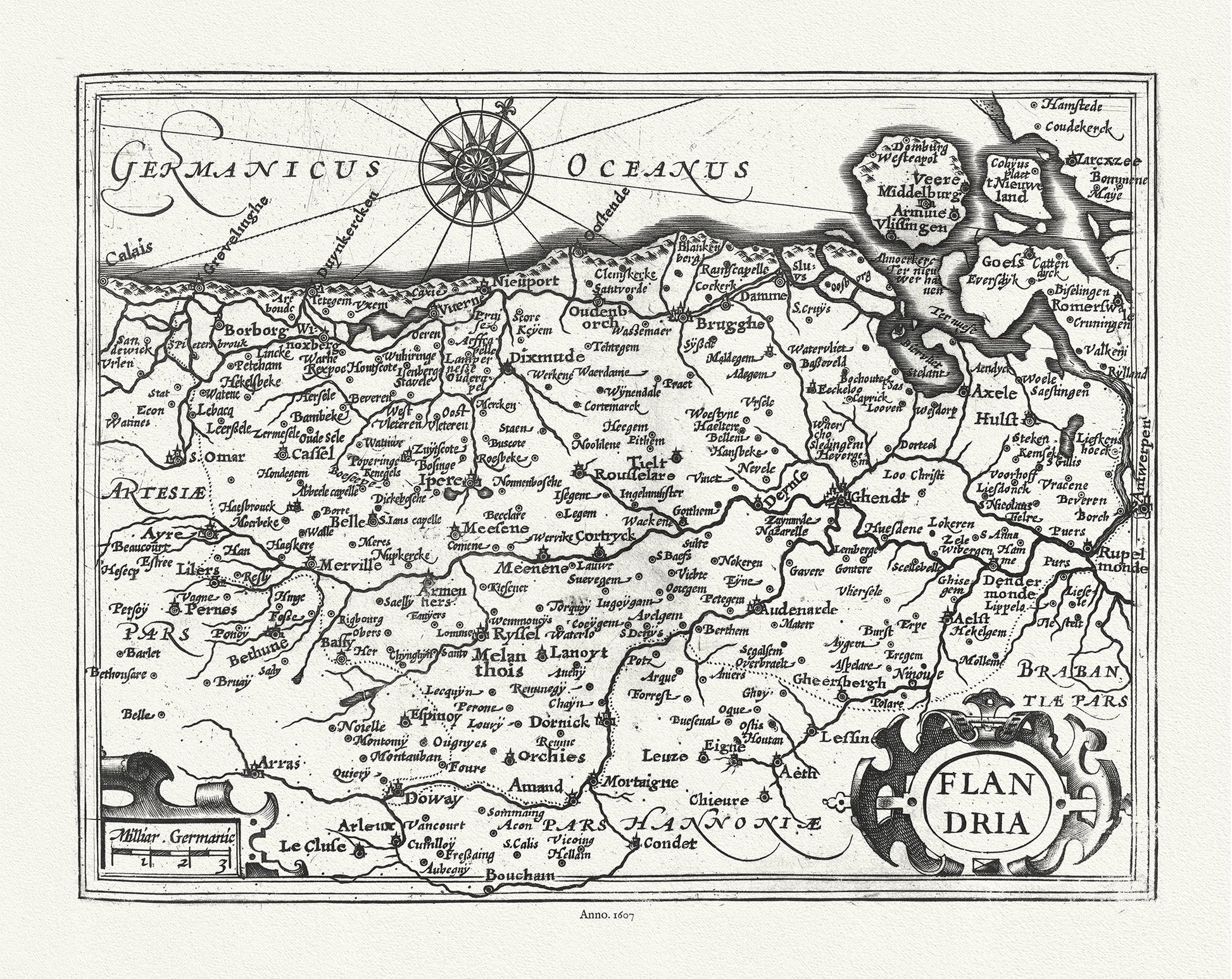 Europe: Low Countries: Belgium, Flandria, 1607, Mercator et Hondius auths. - The Map Chest