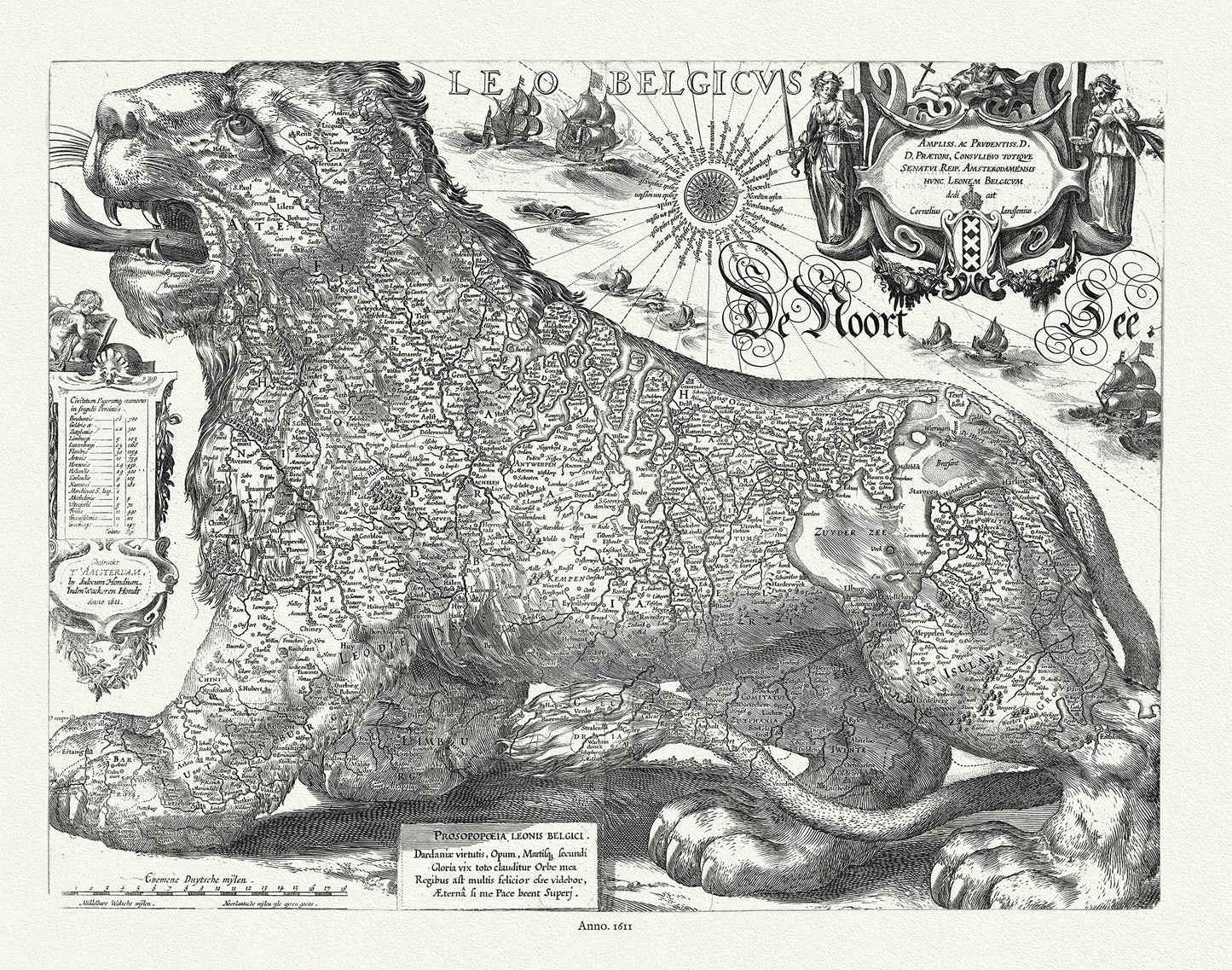 Europe: Low Countries: Belgium, Leo Belgicus, 1611, Hondius auth. - The Map Chest