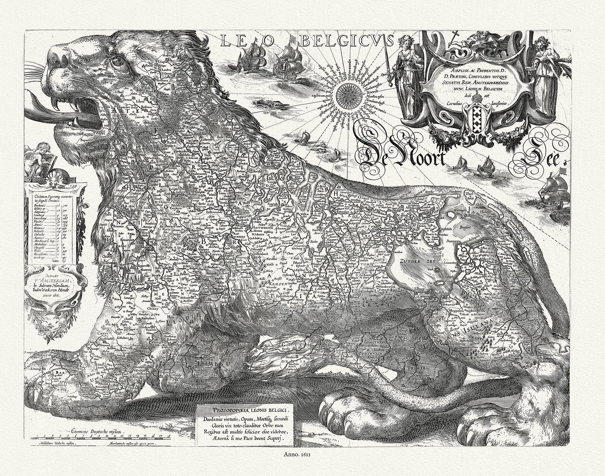 Europe: Low Countries: Belgium, Leo Belgicus, 1611, Hondius auth. - The Map Chest