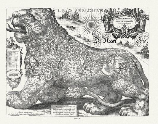 Europe: Low Countries: Belgium, Leo Belgicus, 1611, Hondius auth. - The Map Chest