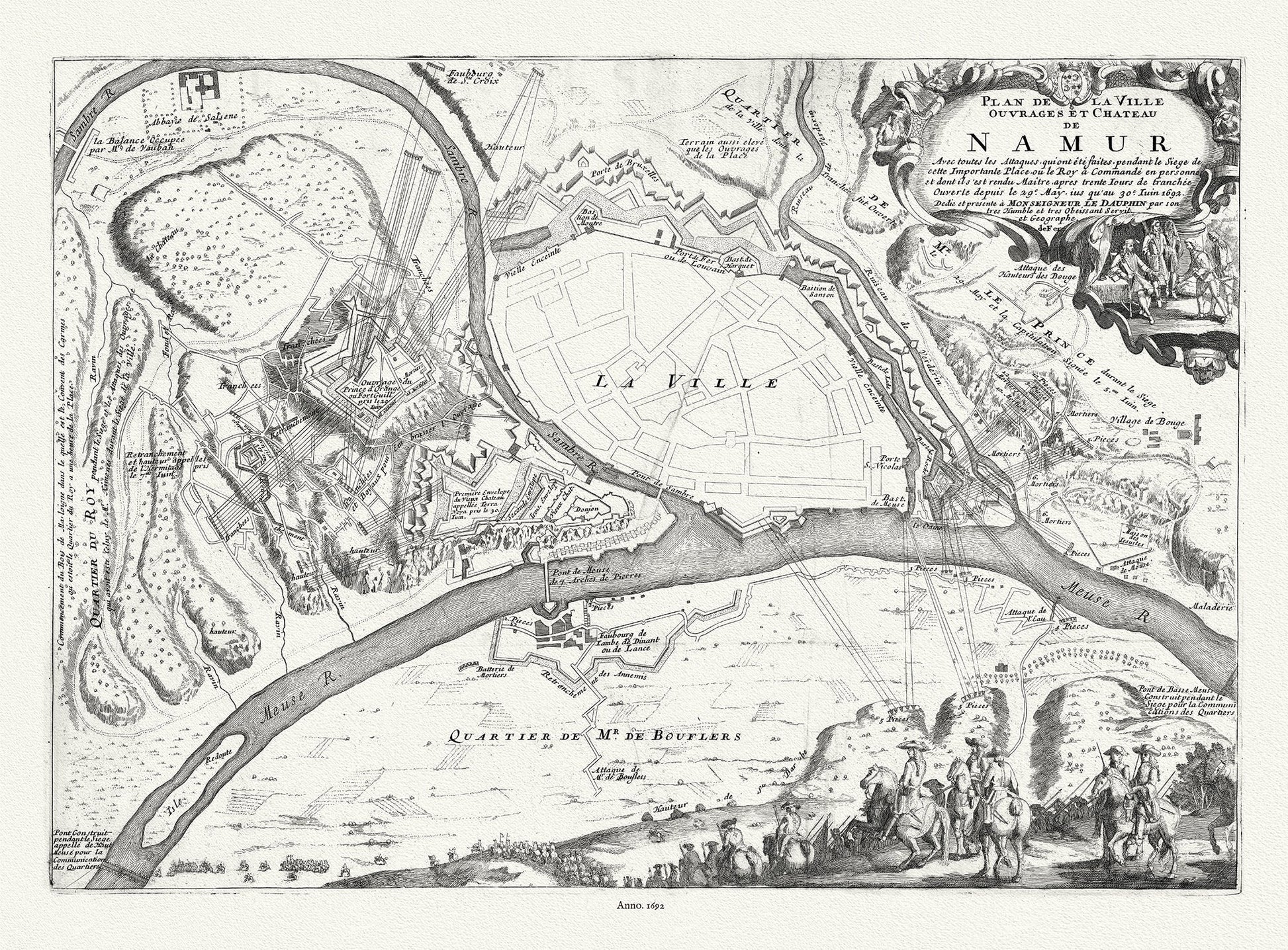 Europe: Low Countries: Belgium, Plan de la ville, ouvrages et chateau de Namur, 1692, Fer auth. - The Map Chest