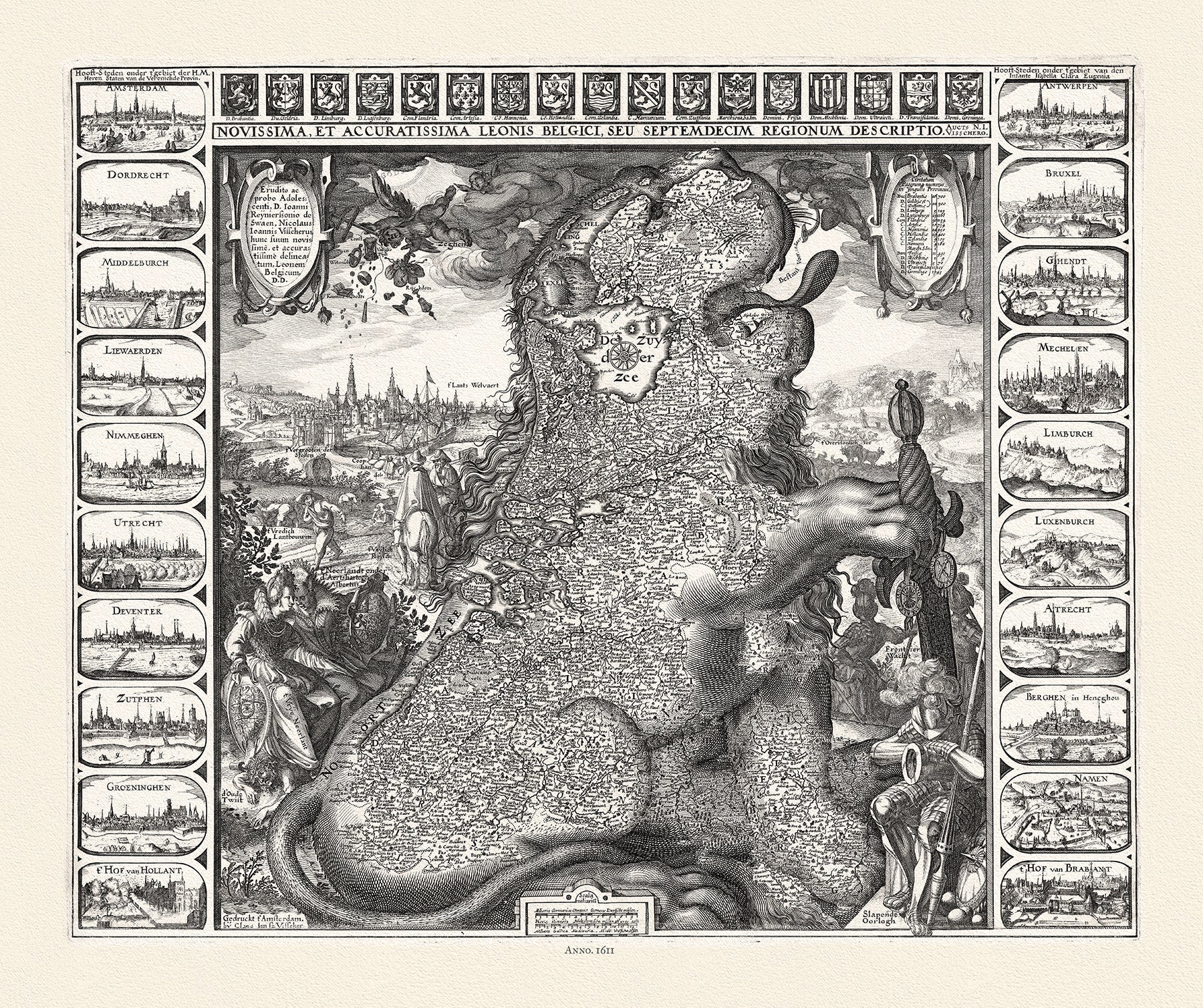 Europe: Low Countries: Belgium, Visscher, Leonis Belgici, 1611 - The Map Chest