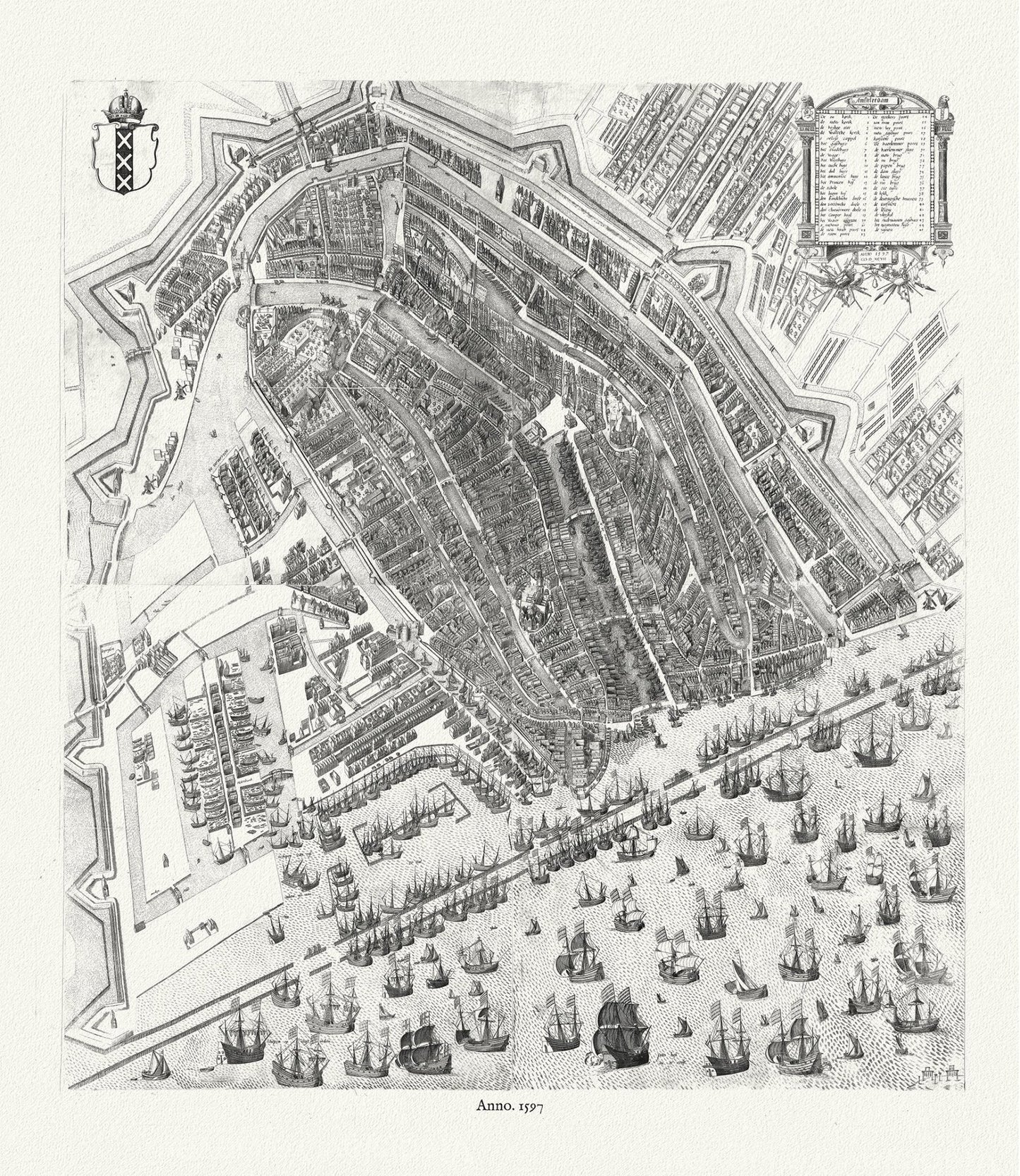 Europe: Low Countries: Bird's - Eye View of Amsterdam, 1597, Bast auth - The Map Chest