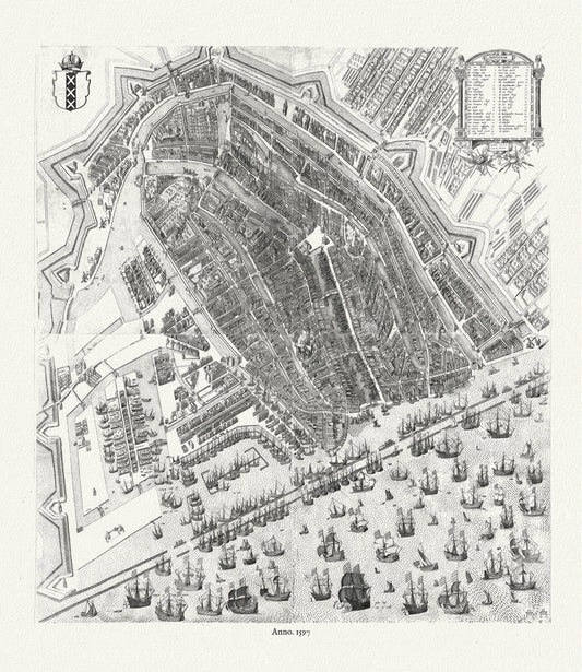Europe: Low Countries: Bird's - Eye View of Amsterdam, 1597, Bast auth - The Map Chest