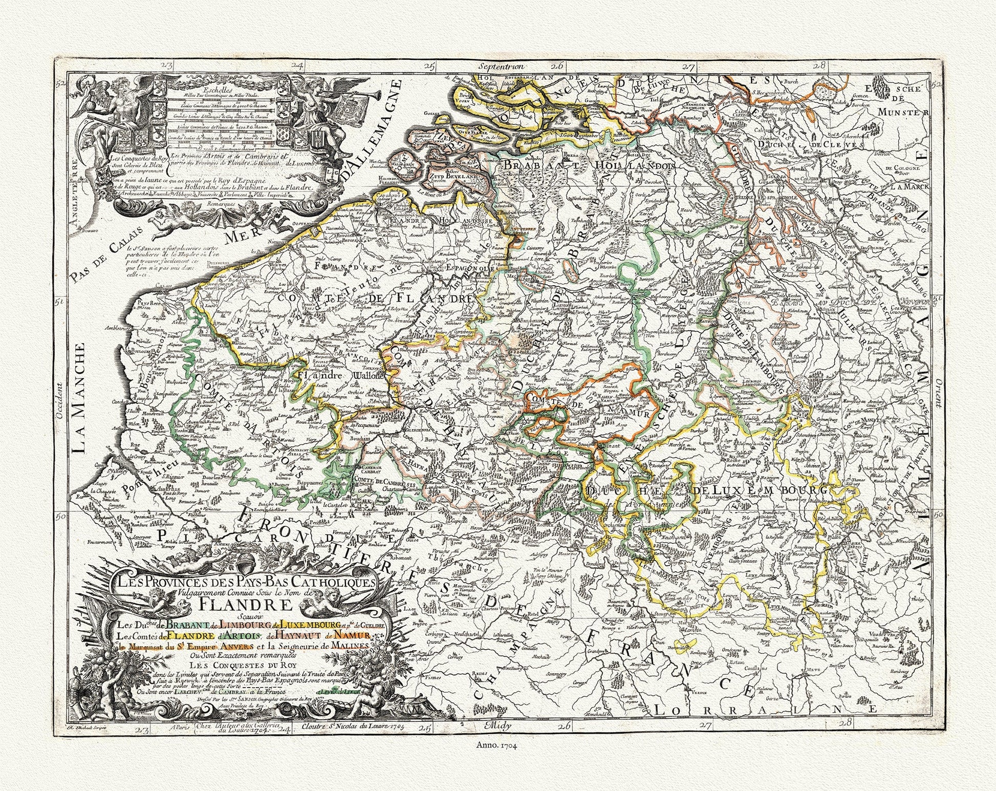Europe: Low Countries: Flanders, Belgium, Luxembourg, 1704, Sanson auth. - The Map Chest