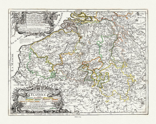Europe: Low Countries: Flanders, Belgium, Luxembourg, 1704, Sanson auth. - The Map Chest