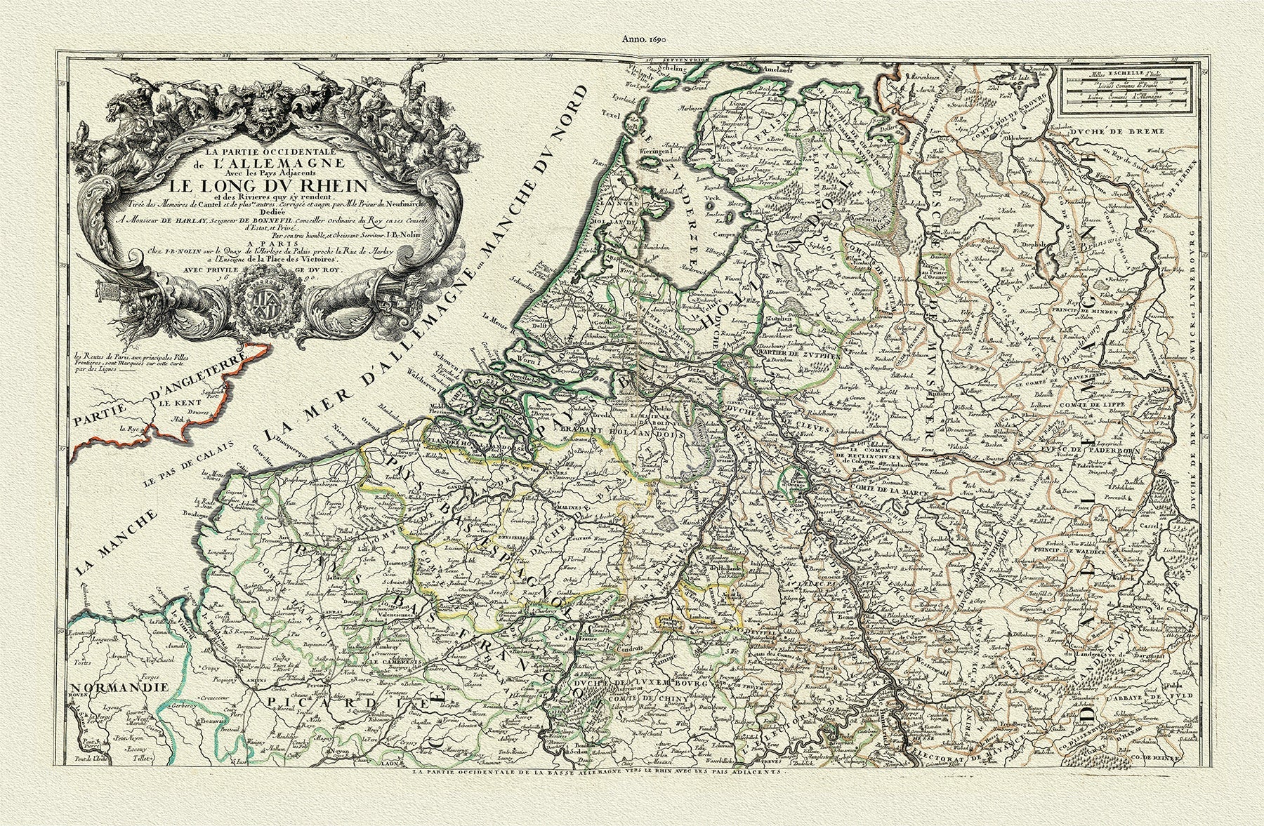 Europe: Low Countries: Germany: La Partie Occidentale de l'Allemagne avec les Pays Adjacents le Long du Rhein et des Rivieres quy s'y rendent, 1690, Nolin et al. auths. - The Map Chest
