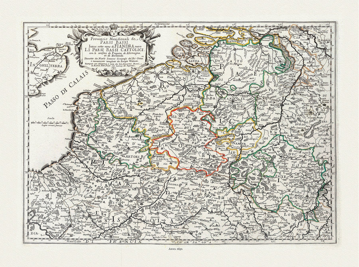 Europe: Low Countries: Giovanni Giacomo de Rossi, Provincie Meridionali de Paesi Bassi,( Low Countries), 1692 - The Map Chest