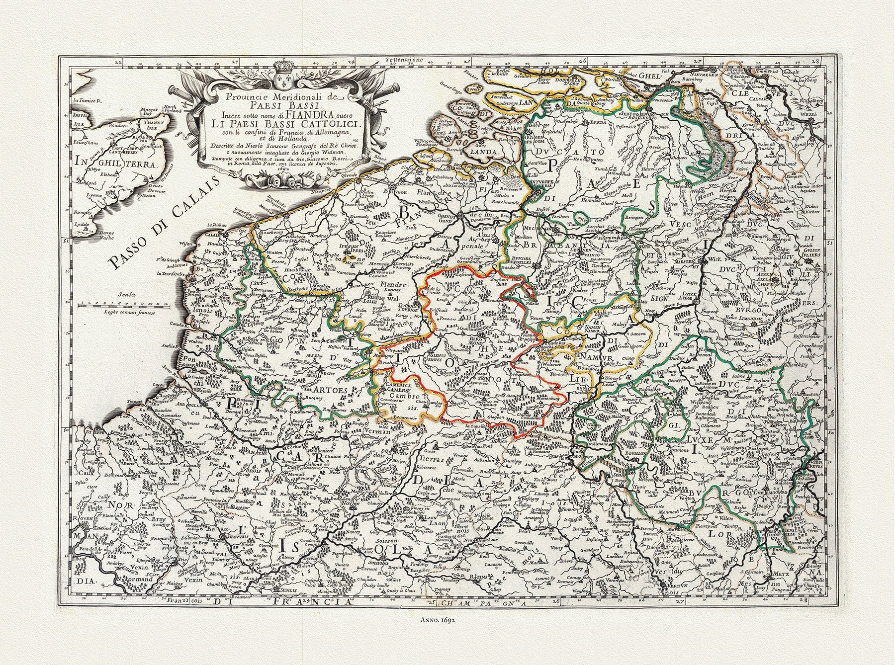 Europe: Low Countries: Giovanni Giacomo de Rossi, Provincie Meridionali de Paesi Bassi,( Low Countries), 1692 - The Map Chest