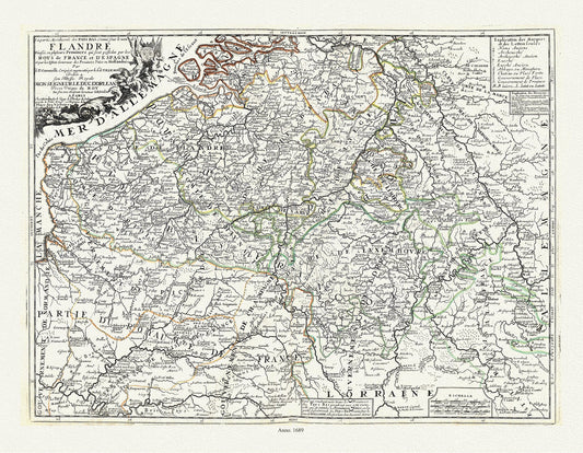 Europe: Low Countries: La partie Meridionale des Pays Bas, Connuë sous le nom Flandre divisée en plusieurs Provinces qui sont possedees par les Roys de France et d'Espagne, 1689, Nolin auth. - The Map Chest