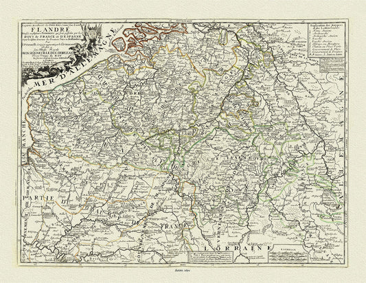 Europe: Low Countries: La partie Meridionale des Pays Bas, Connuë sous le nom Flandre divisée en plusieurs Provinces qui sont possedees par les Roys de France et d'Espagne .. Nolin et al. auths., 1690 - The Map Chest