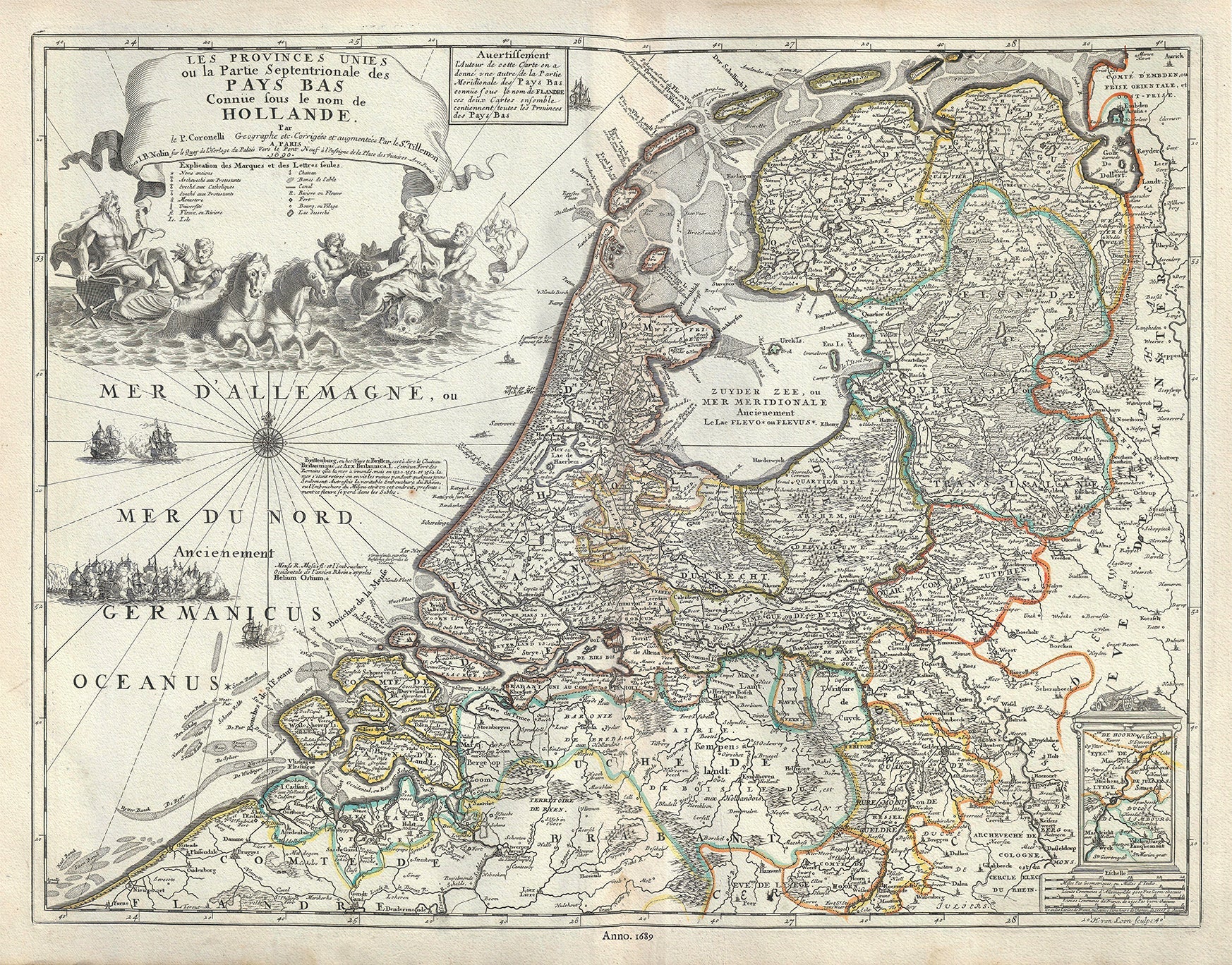 Europe: Low Countries: Les Provinces Unies ou la Partie Septentrionale des Pays Bas Connüe sous le nom de Hollande, Nolin et Coronelli auths., 1689 - The Map Chest