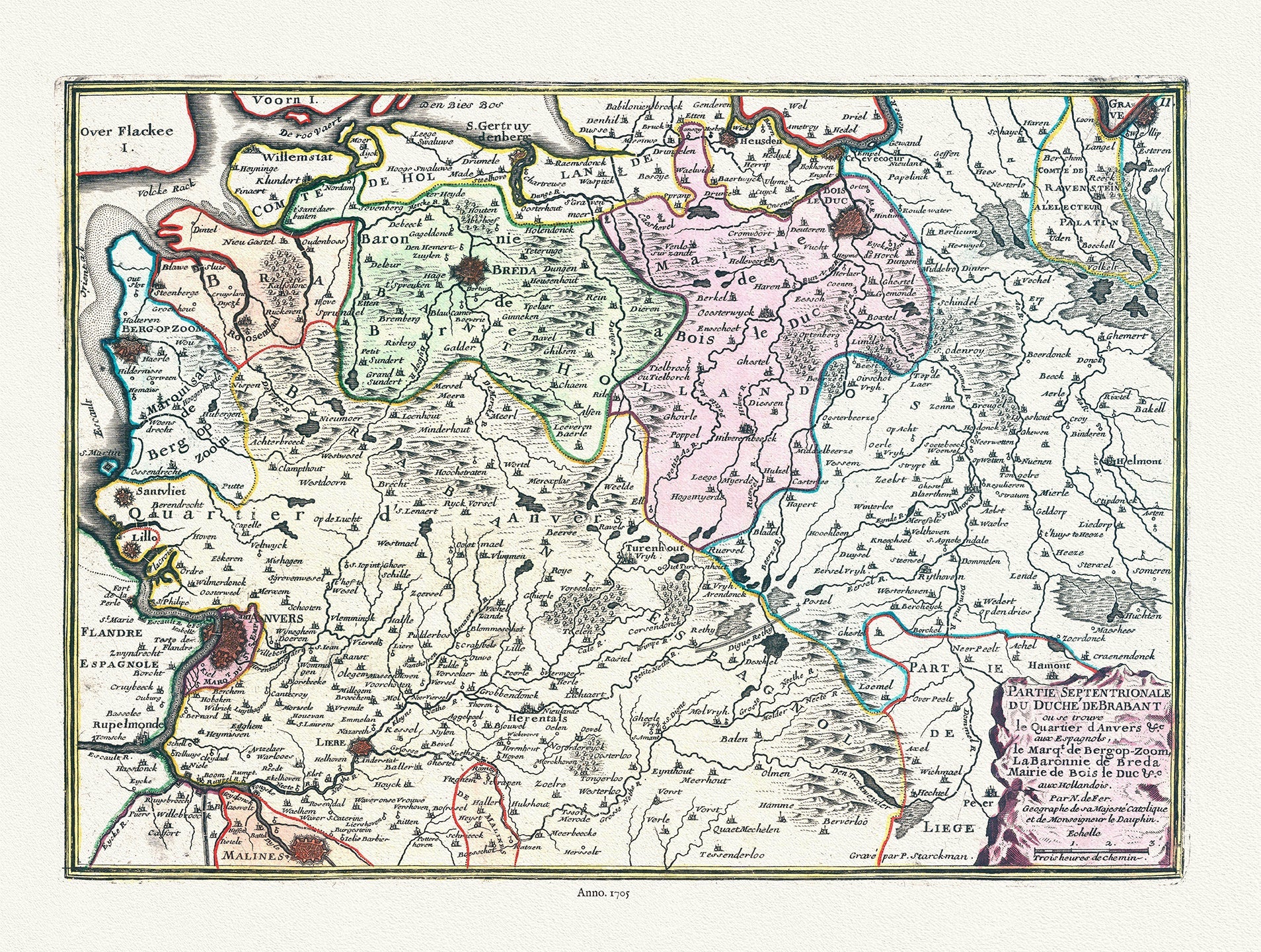 Europe: Low Countries: Low Countries, Belgium, Partie Septentrionale du Duche de Brabant, 1705, Fer auth. - The Map Chest