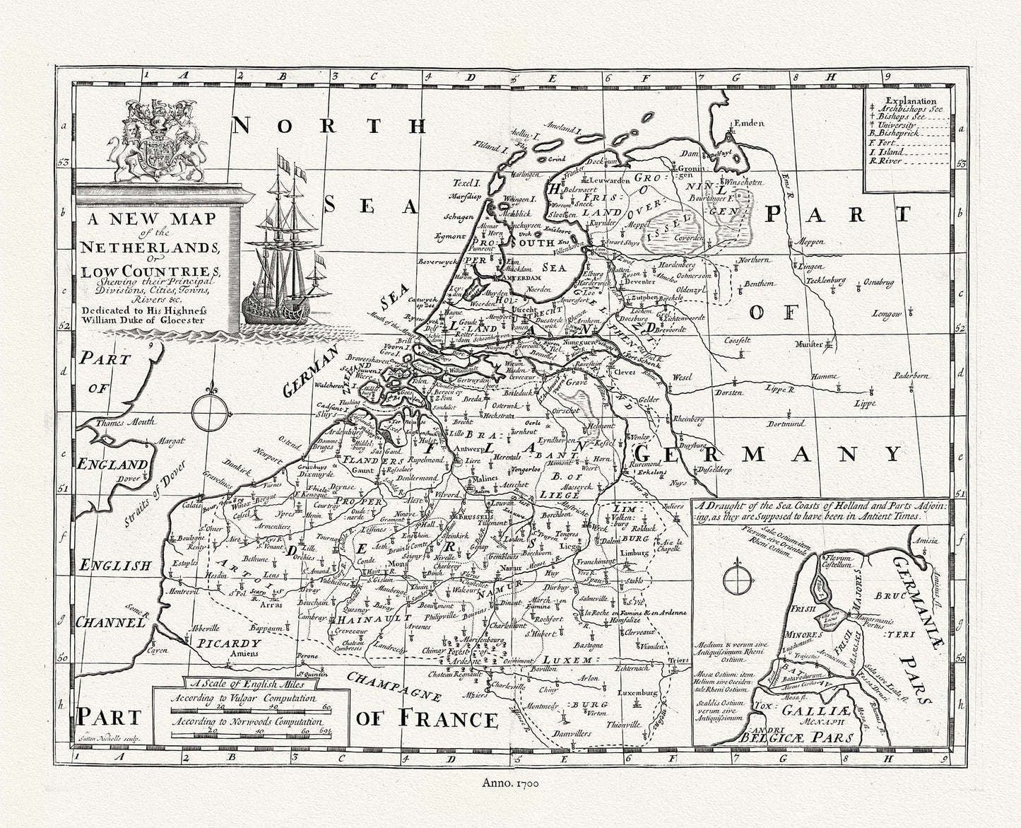 Europe: Low Countries: Low Countries, Netherlands, 1700, Wells auth. - The Map Chest
