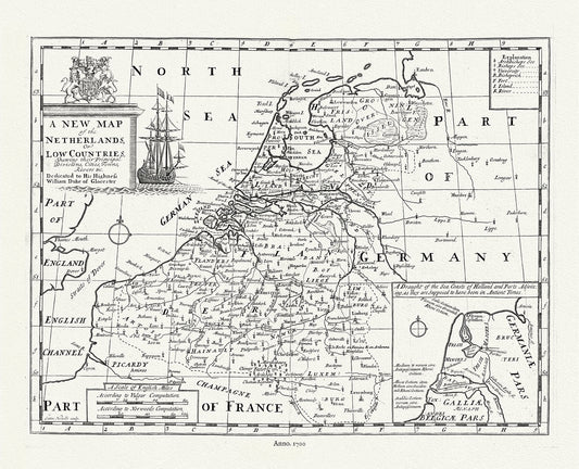 Europe: Low Countries: Low Countries, Netherlands, 1700, Wells auth. - The Map Chest