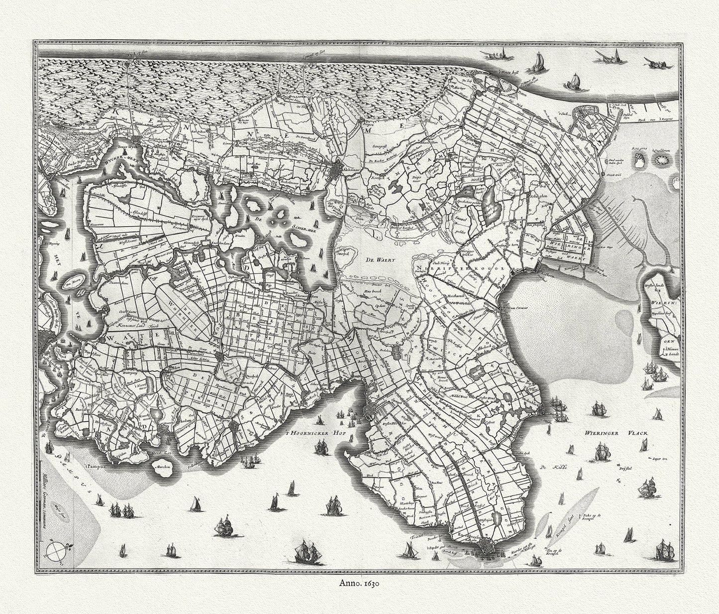 Europe: Low Countries: Low Countries. Vicinity of Enckhuysen, Netherlands, 1630, Blaeu auth. - The Map Chest