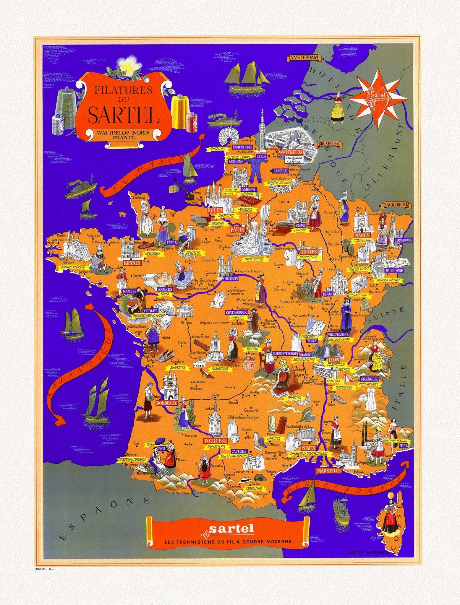 Europe: Lucien Bouchard, Filatures du Sartel, Wattrelos (Nord) France,1955 - The Map Chest