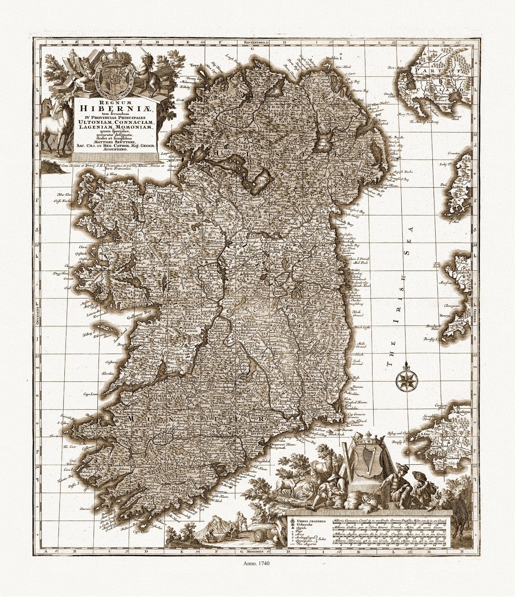 Europe: Mathias Seutter, Regnum Hiberniae, 1740 Ver. S - The Map Chest